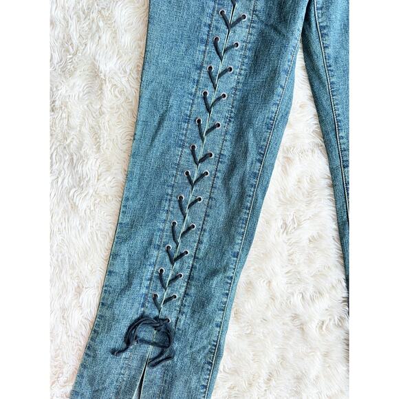 Y2K Low Rise Split Hem Lace Up Jeans size 5 - Picture 5 of 10